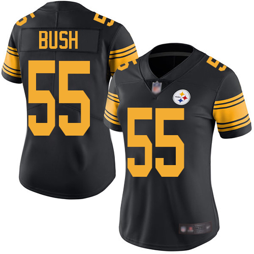 Women Pittsburgh Steelers Football #55 Limited Black Devin Bush Rush Vapor Untouchable Nike NFL Jersey